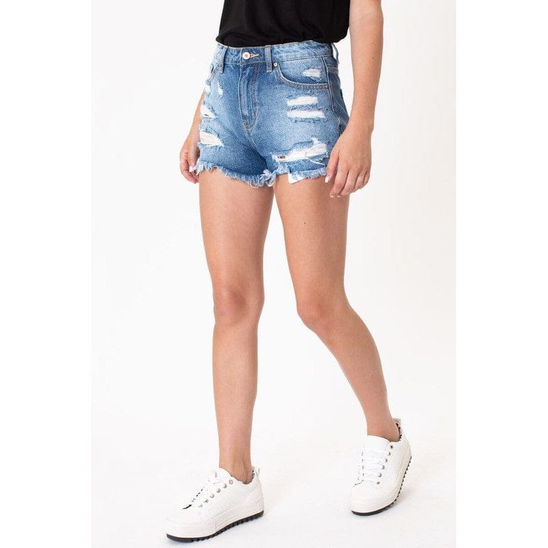 Medium wash rainbow tread shorts -kc9225m-op