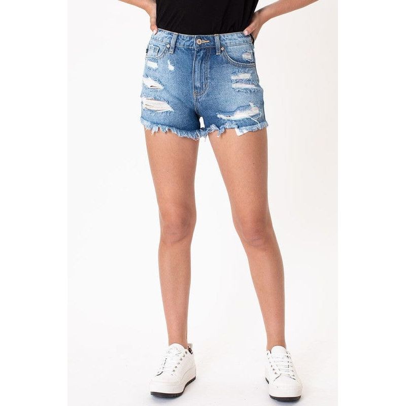 Medium wash rainbow tread shorts -kc9225m-op