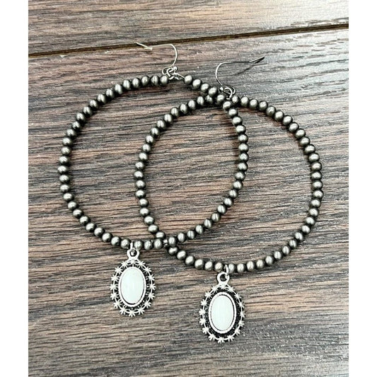 Navajo pearl white turquoise hoop earrings