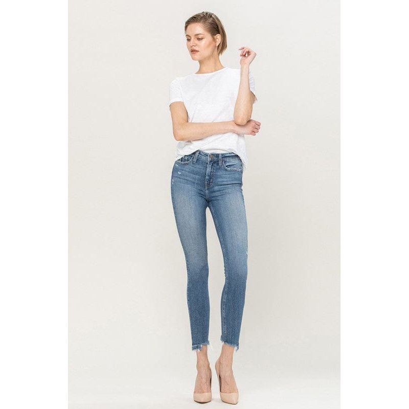 High rise broken hem ankle skinny