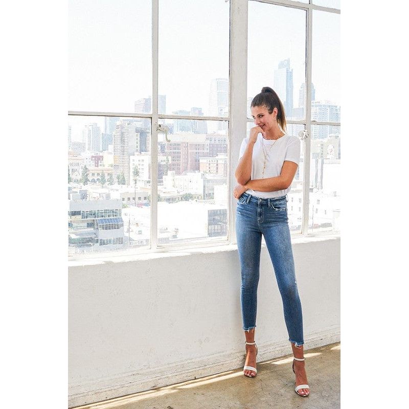 High rise broken hem ankle skinny