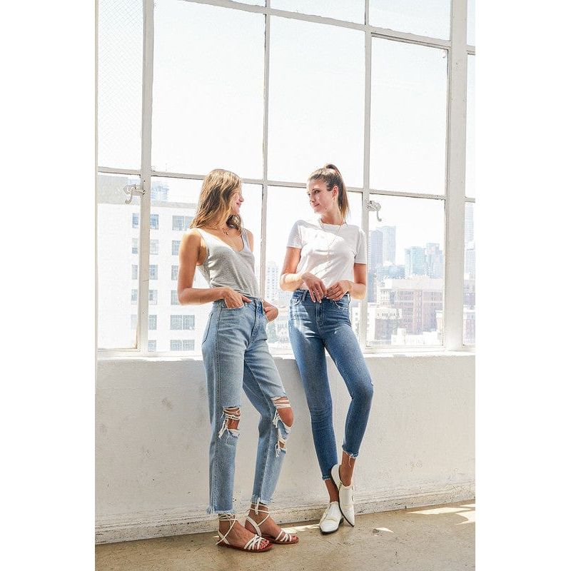 High rise broken hem ankle skinny