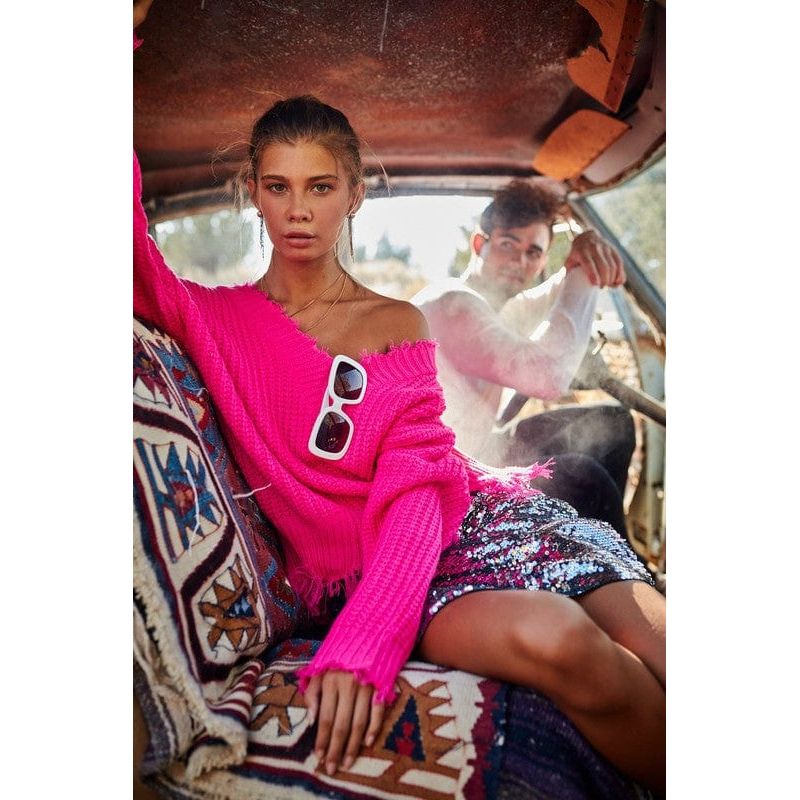 Frayed v neck sweater