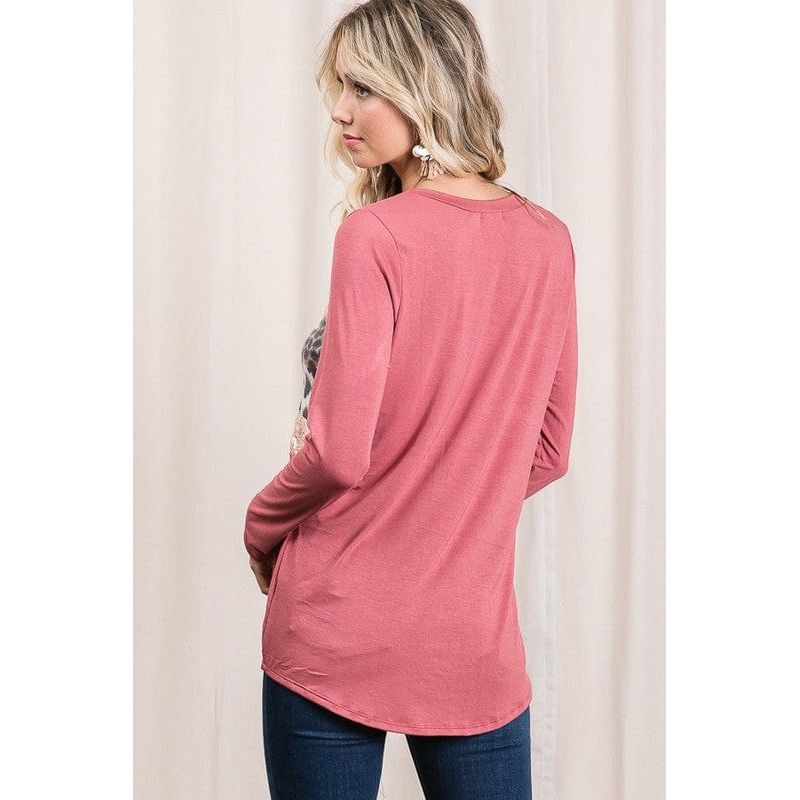 Long sleeve leopard and sequin contrast top