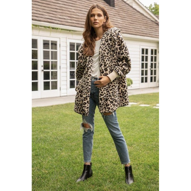Leopard print fur open jacket
