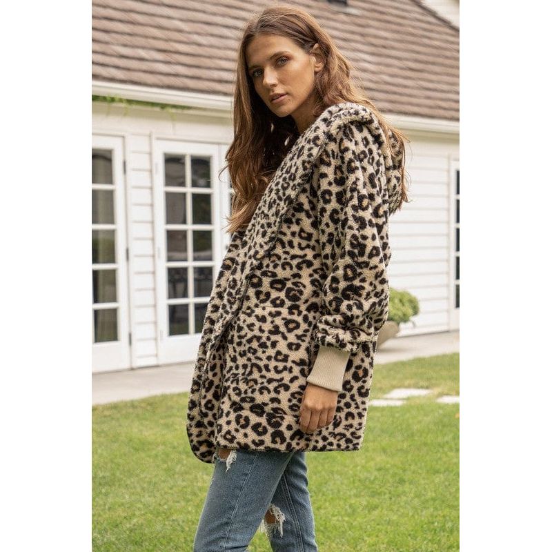 Leopard print fur open jacket