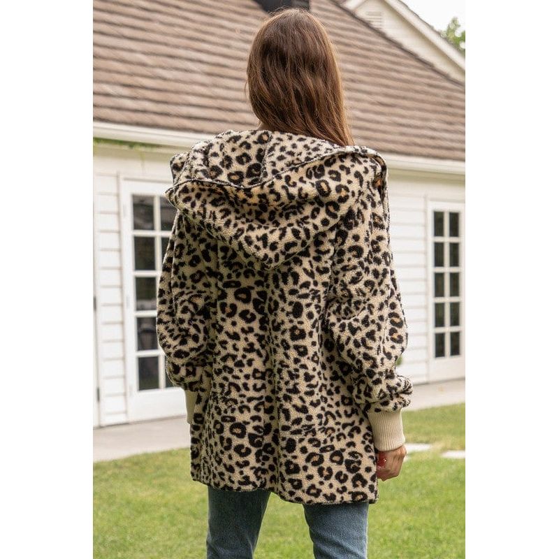 Leopard print fur open jacket