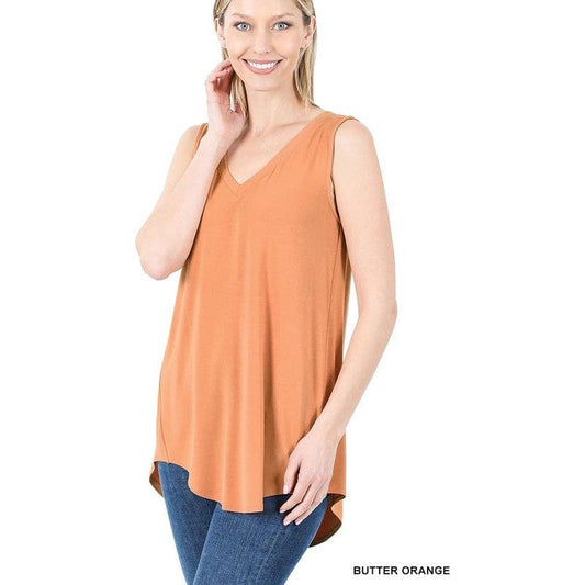 Luxe rayon sleeveless v-neck hi-low hem top