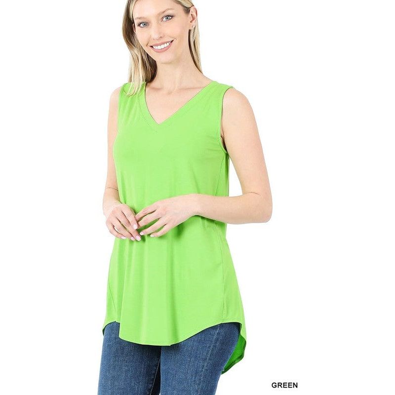Luxe rayon sleeveless v-neck hi-low hem top