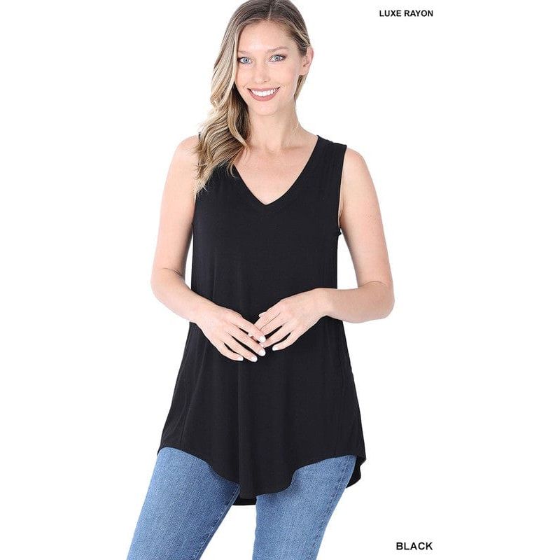 Luxe rayon sleeveless v-neck hi-low hem top