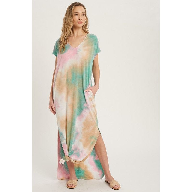 Tie dye maxi jersey dress with pockets