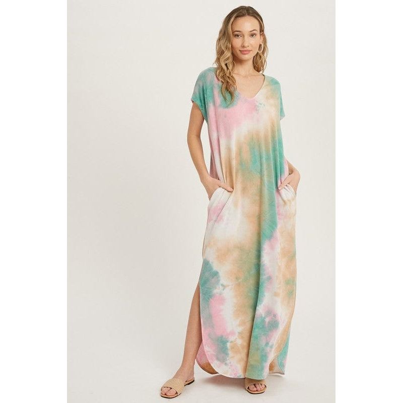 Tie dye maxi jersey dress with pockets