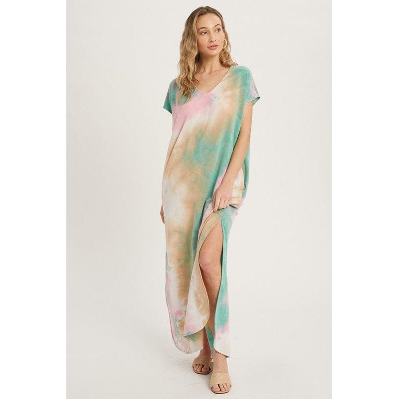 Tie dye maxi jersey dress with pockets