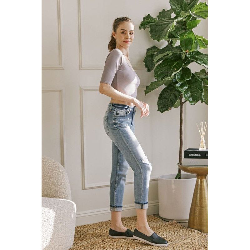 KanCan High rise hem detail mom jean