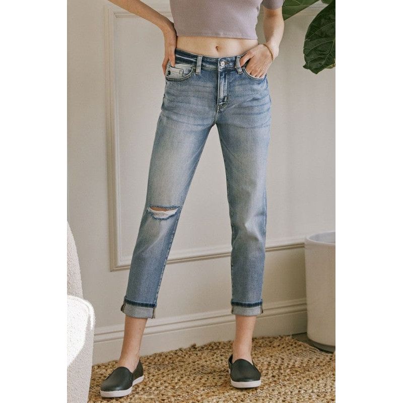 KanCan High rise hem detail mom jean