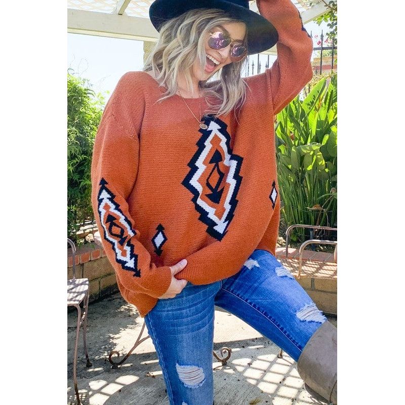 Aztec Printed Pullover Sweater