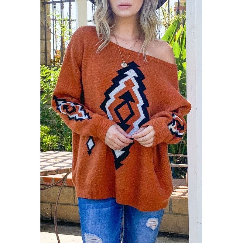 Aztec Printed Pullover Sweater