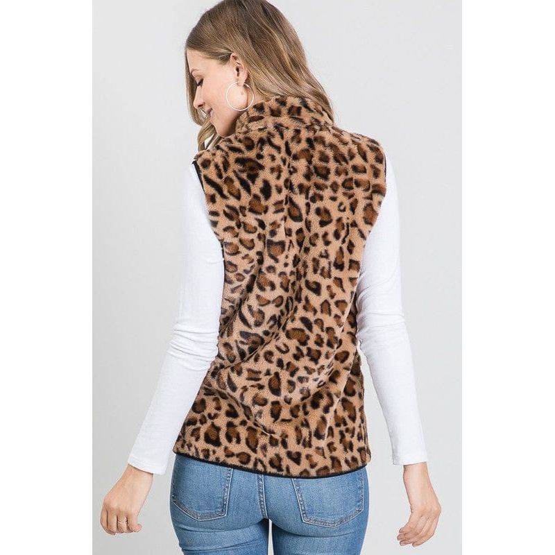 Animal Print Padded Vest With Side Pockets Detail