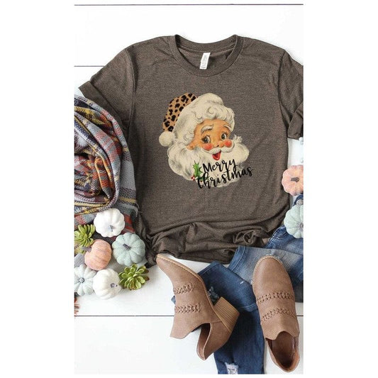 Leopard hat retro santa graphic tee