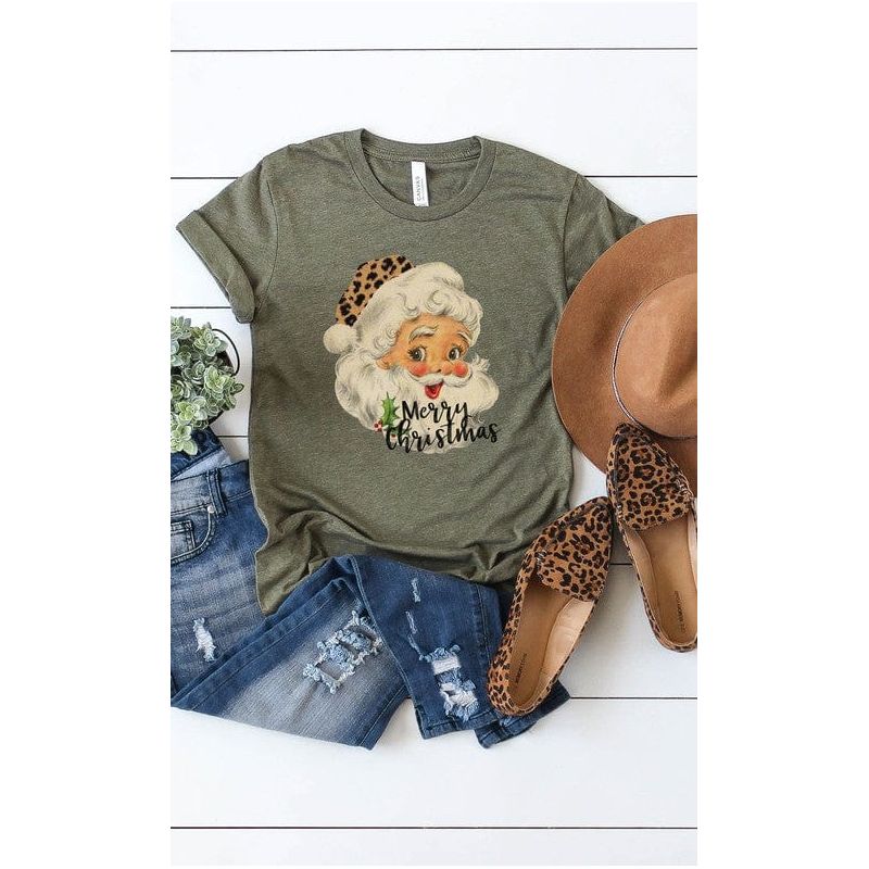 Leopard hat retro santa graphic tee