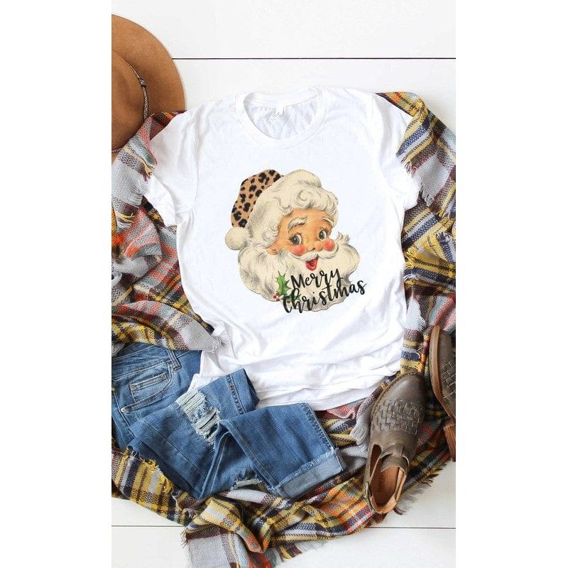 Leopard hat retro santa graphic tee