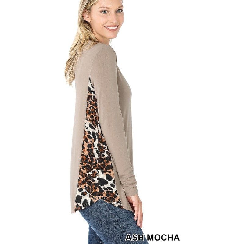Contrast side panel leopard print long sleeve top