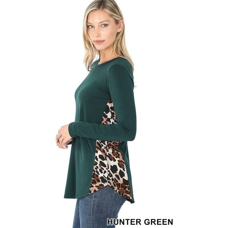 Contrast side panel leopard print long sleeve top