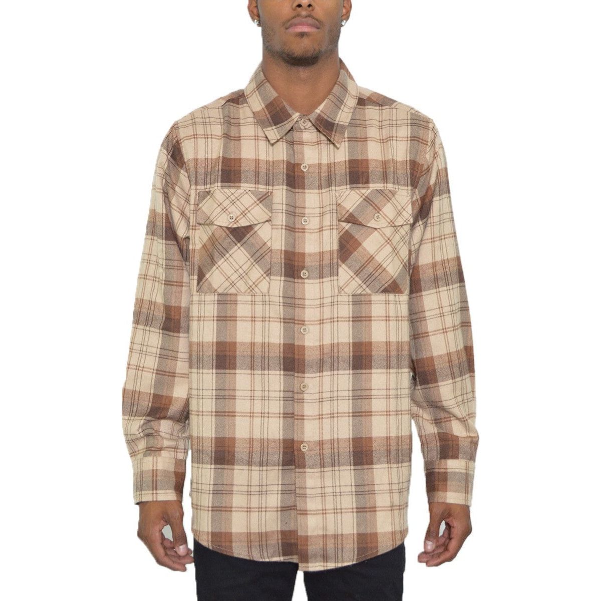 Regular Fit Checker Plaid Flannel Long Sleeve