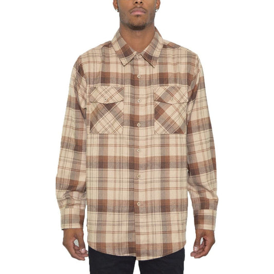 Regular Fit Checker Plaid Flannel Long Sleeve