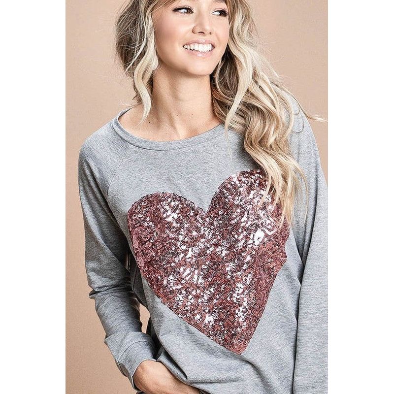 French terry wide neck top with big sequins