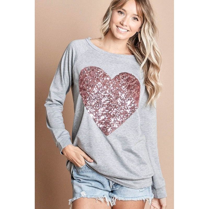 French terry wide neck top with big sequins