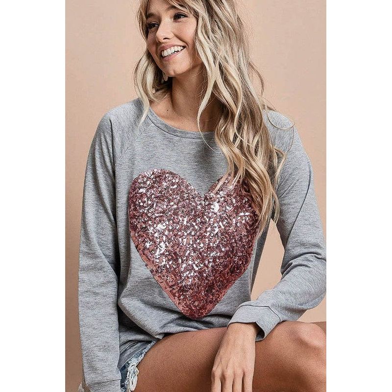 French terry wide neck top with big sequins