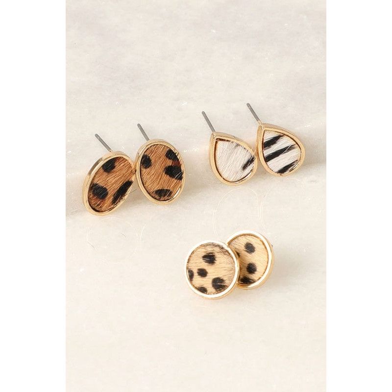 3 Multi Animal Pattern Stud Earrings set