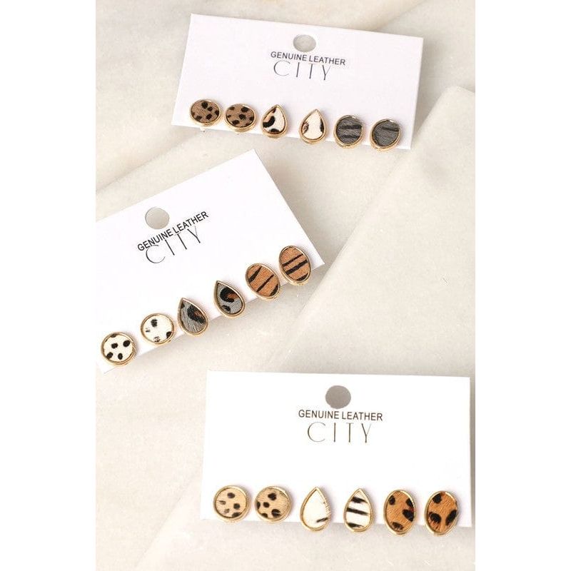 3 Multi Animal Pattern Stud Earrings set