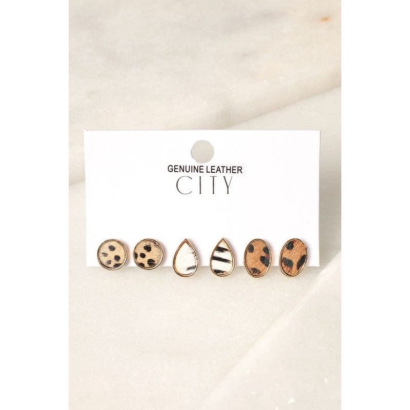 3 Multi Animal Pattern Stud Earrings set