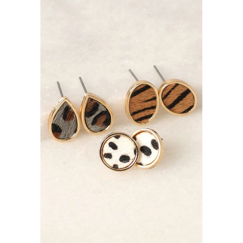 3 Multi Animal Pattern Stud Earrings set