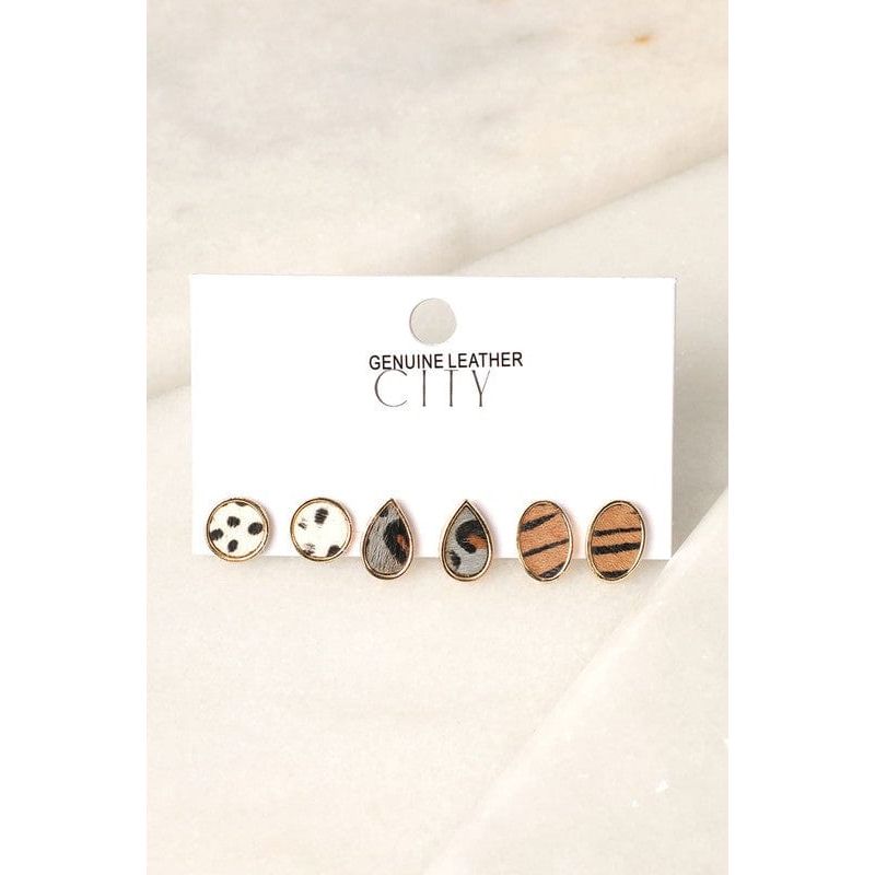 3 Multi Animal Pattern Stud Earrings set