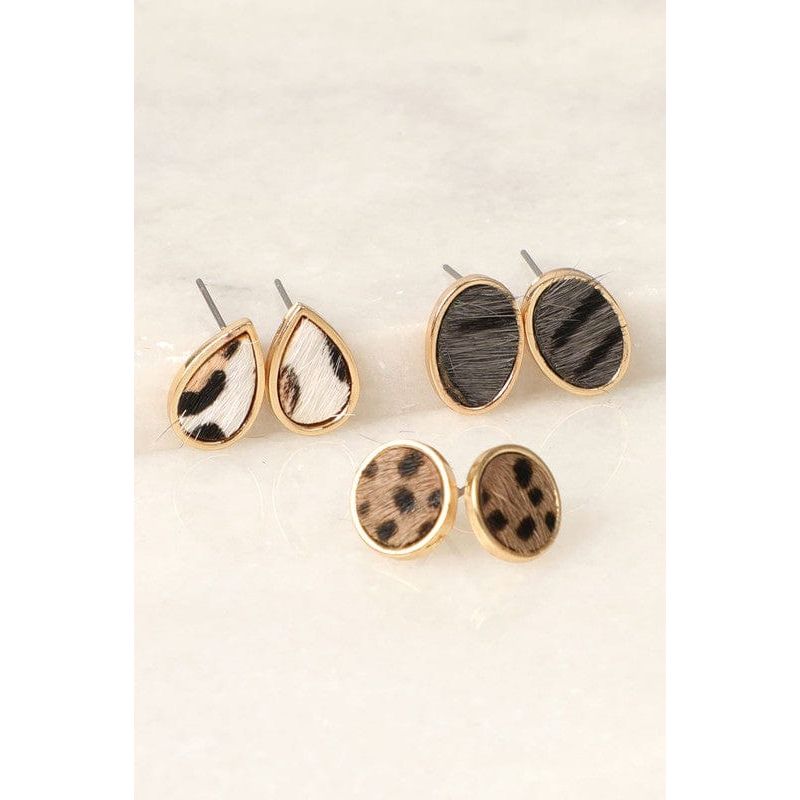 3 Multi Animal Pattern Stud Earrings set