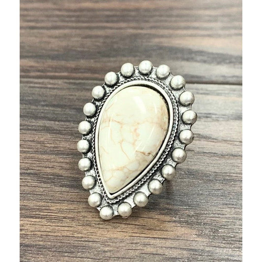Big White Turquoise Tear Drop Ring