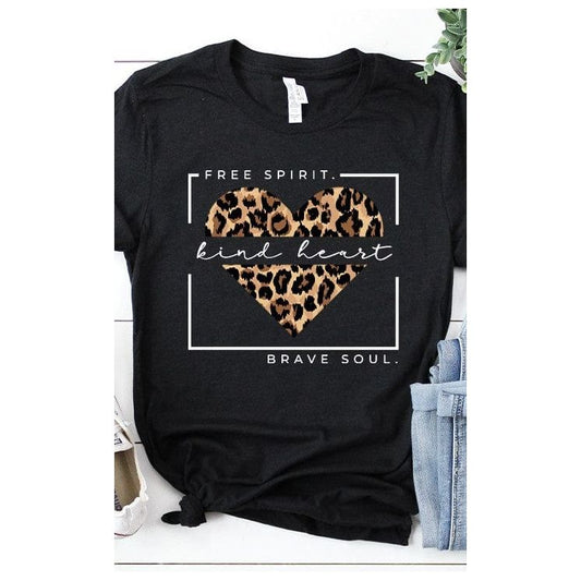 Leopard print Free spirit kind heart graphic tee