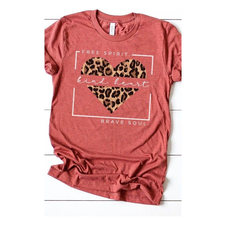 Leopard print Free spirit kind heart graphic tee