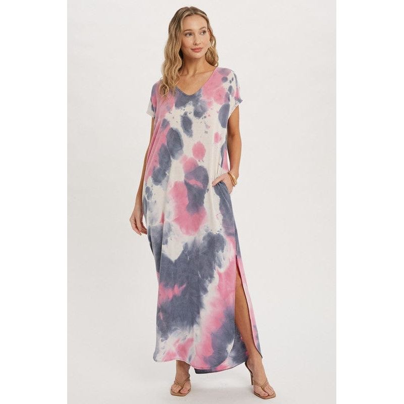 Tie dye maxi jersey dress with pockets