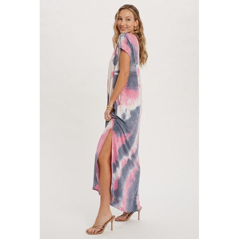 Tie dye maxi jersey dress with pockets