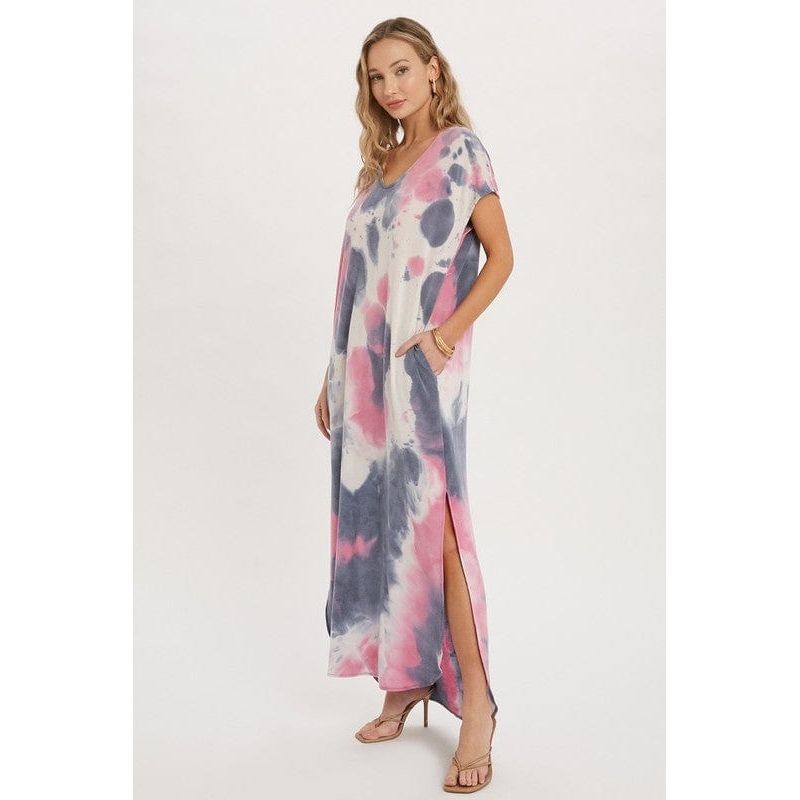 Tie dye maxi jersey dress with pockets