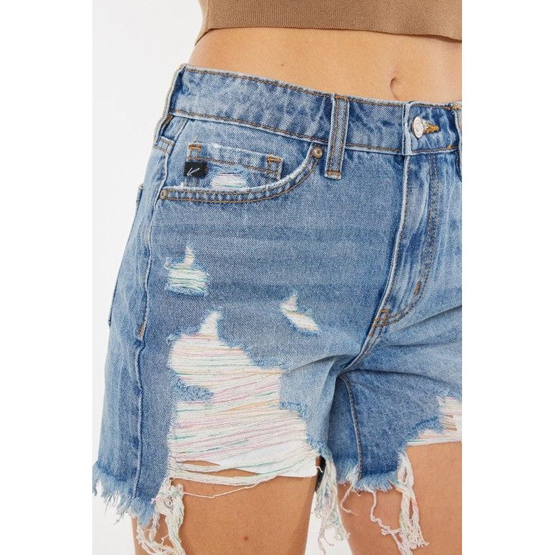 High rise rainbow threads shorts jeans