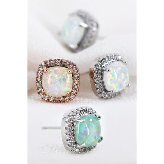 Dainty opal square stud earrings