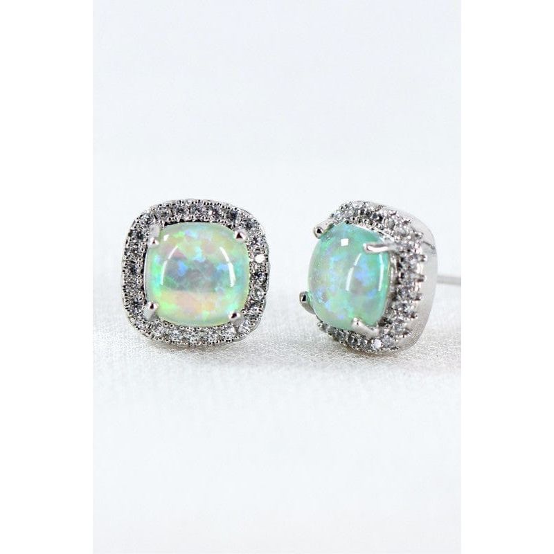 Dainty opal square stud earrings
