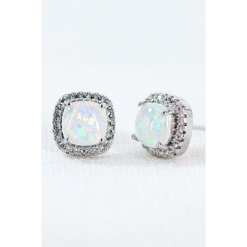 Dainty opal square stud earrings