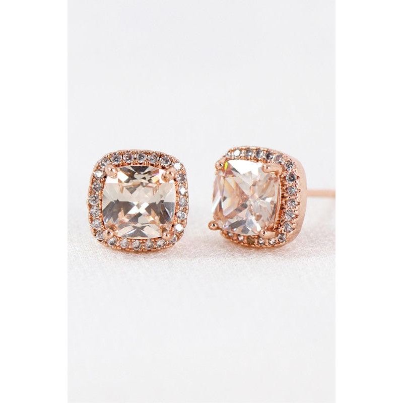 Dainty cubic zirconia square stud earrings