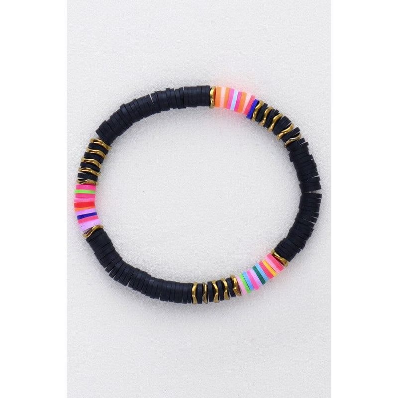 Multicolor polymer clay flat disc bead bracelet